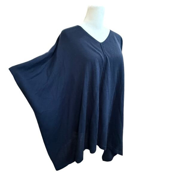 J. Jill Knit Top Woman OS Navy Poncho Cape Lightweight Drapey Boxy Merino Wool - Picture 3 of 9